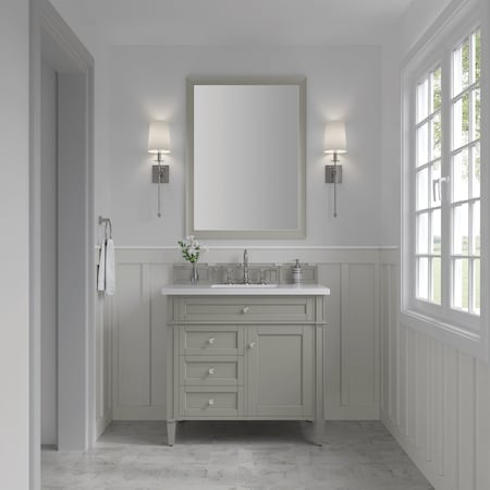 James Martin Vanities Brittany 36in Single Vanity, Urban Gray w/ 3 CM White Zeus Quartz Top 650-V36-UGR-3WZ